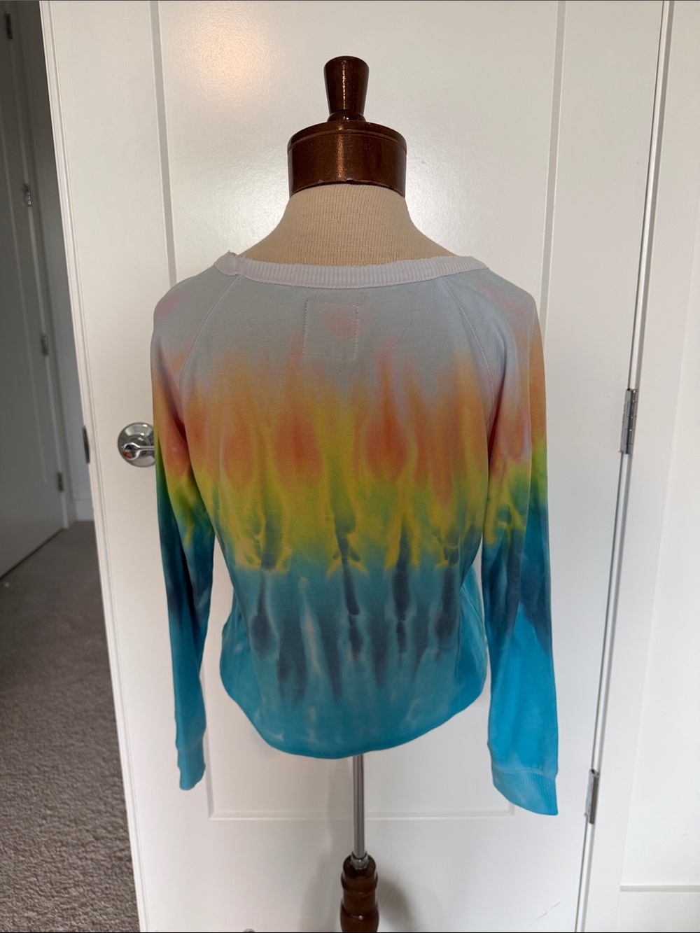 Chaser Women's Long Sleeve Tie-Dye crop sweatshirt in Blue, Yellow & Peach - Picture 3 of 5